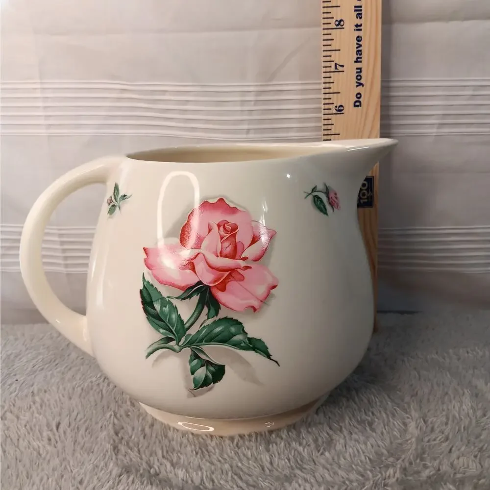 Vintage 48 Ounce Ceramic Pitcher Rhythm Rose Pattern by Household Institute